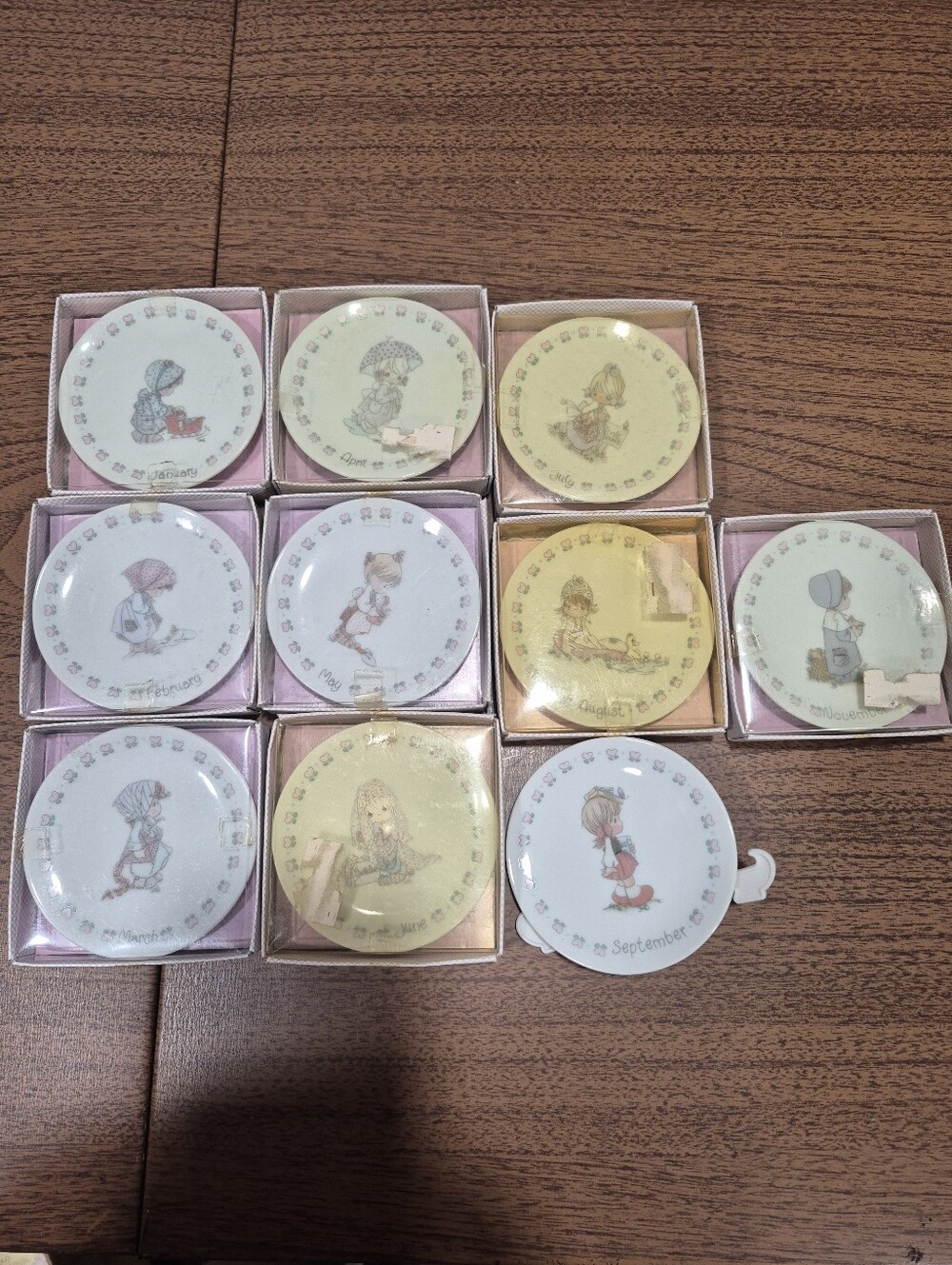 Precious Moments Mini Month Plates With Plastic Easels